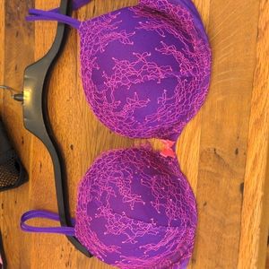 Purple-fuchsia with hot pink lace push-up bra by Victoria's Secret